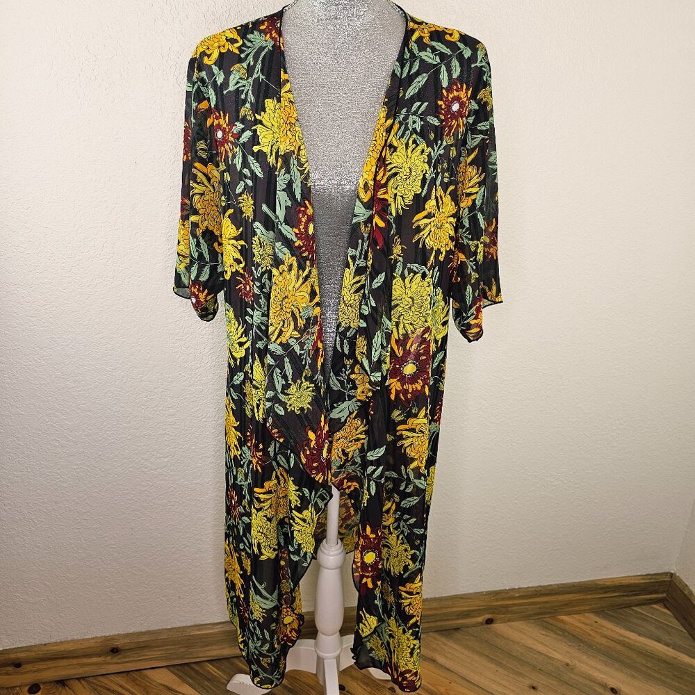 Lularoe Shirley Floral Sheer Long Kimono Wrap Duster